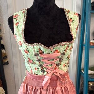 Green Floral Lace-Up Corset Top